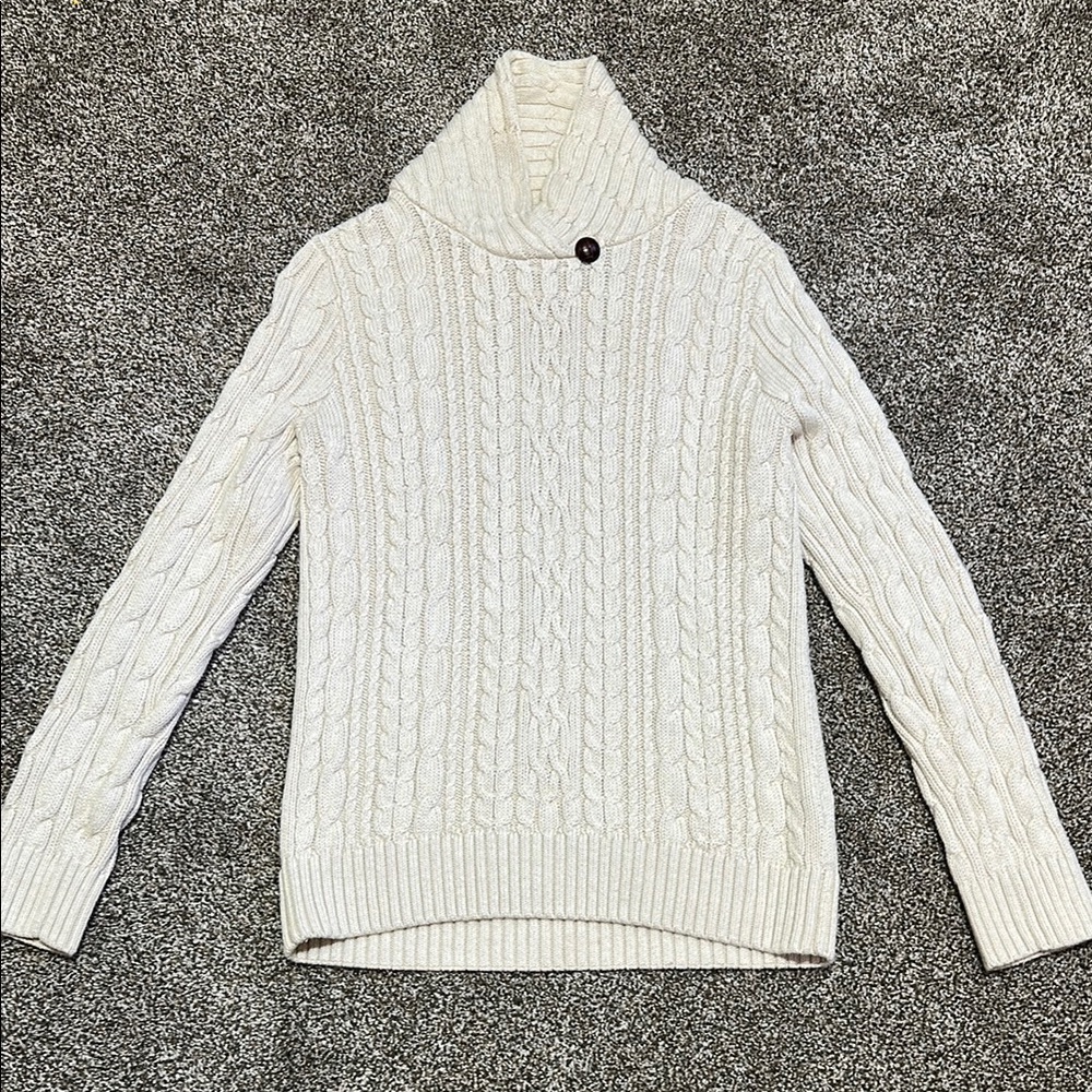 Jeanne Pierre Medium Cozy Cable Knit Turtleneck Sweater - Cream with button